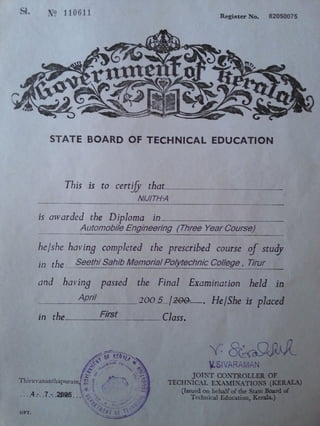 Diploma in Automobile Engg.