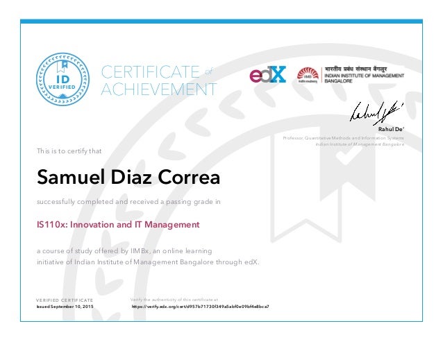 edX Certificate Innovation and IT Management