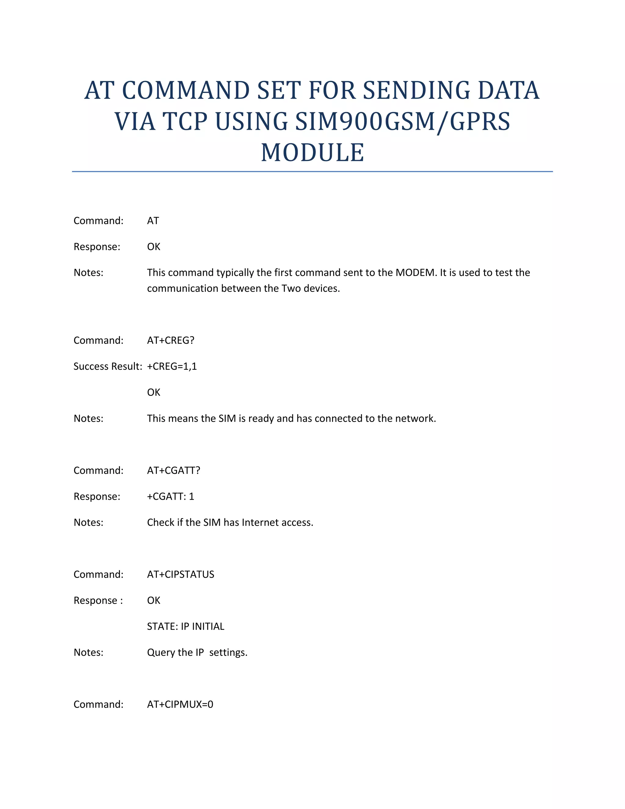 AT COMMAND SET FOR SENDING DATA VIA TCP USING SIM900 | PDF | Computer ...
