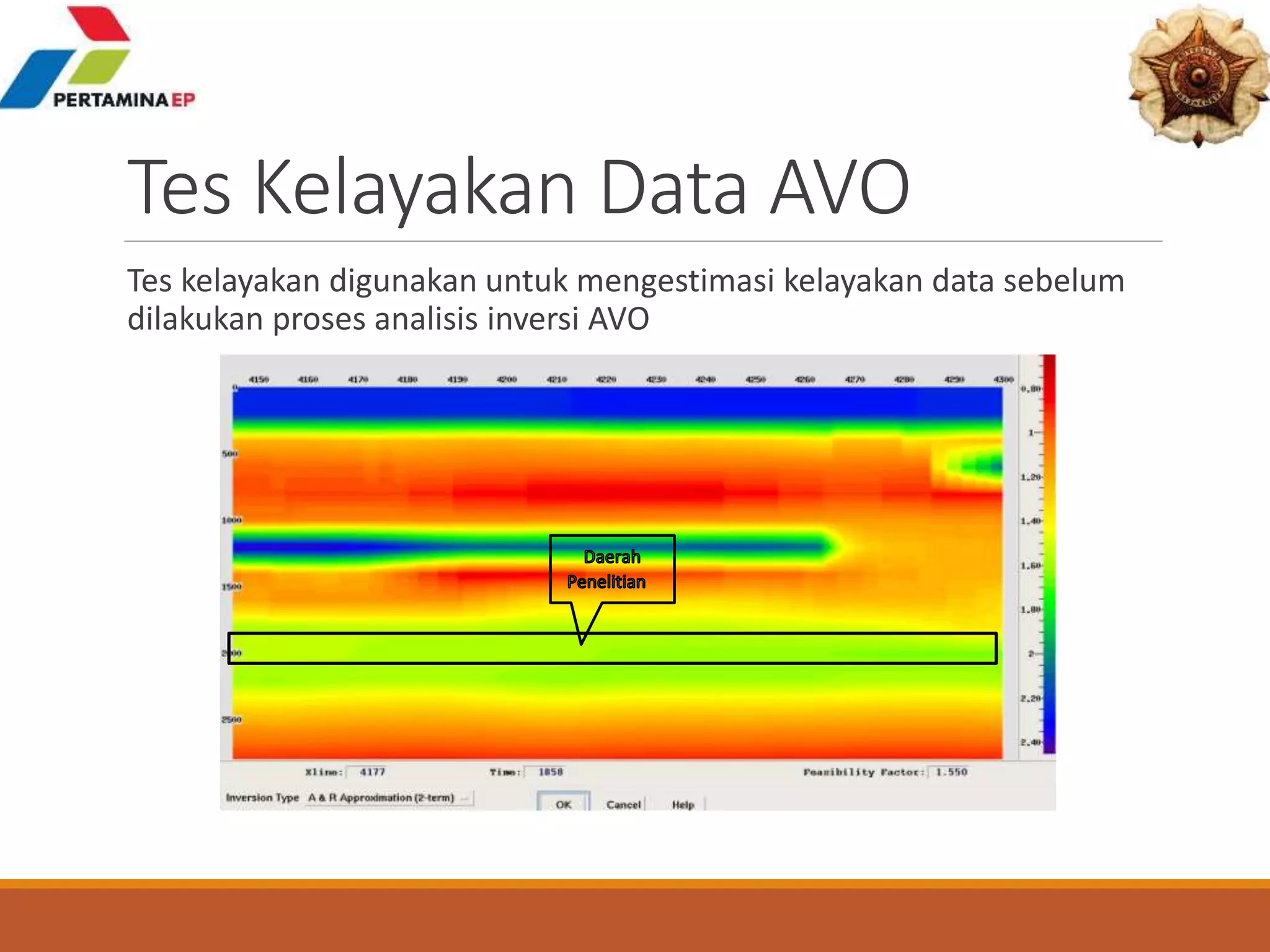 Tes Kelayakan Data AVO
Tes kelayakan digunakan untuk mengestimasi kelayakan data sebelum
dilakukan proses analisis inversi AVO
 