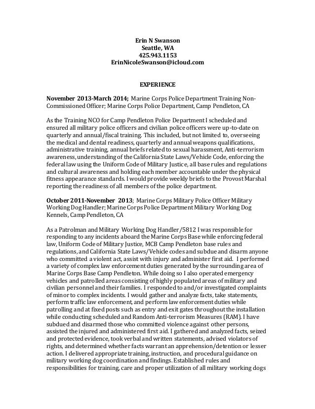 erin swanson marine corps resume marine corps resume