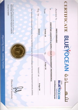 blue ocean certificate
