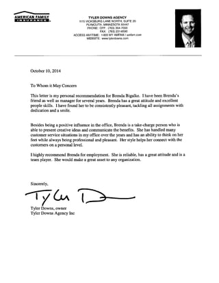 Letter of Recommendation - Tyler Downs