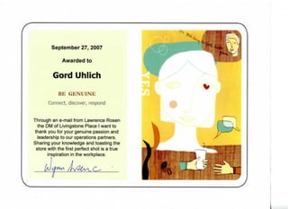 SBUX  Recognition Certificate 2007 - Gordon Uhlich        302