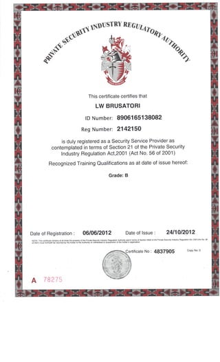 PSIRA Certificate Luke