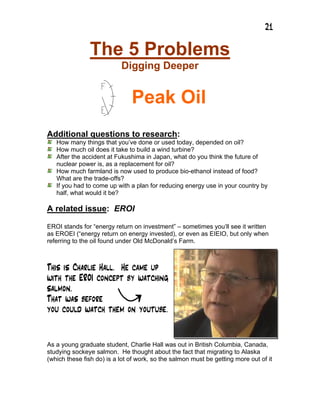 21
The 5 Problems
Digging Deeper
Peak Oil
Additional questions to research:
How many things that you’ve done or used today...