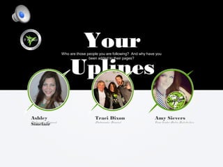 Ashley
SinclairAmbassador Diamond
Traci Dixon
Ambassador Diamond
Amy Sievers
Team Leader-Destin Distributors
Your
Uplines
Who are those people you are following? And why have you
been added to their pages?
 