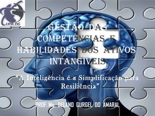 GESTÃO DAS
COMPETÊNCIAS E
HABILIDADES DOS ATIVOS
INTANGÍVEIS
“A Inteligência é a Simplificação para
Resiliência”
PROF. Ms. DELANO GURGEL DO AMARAL 1
 