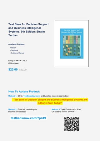 Comprehensive Test Bank for Decision Support and Business Intelligence ...