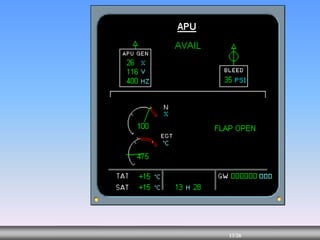 13/68
MENU 13/35
13/61
13/42
13/26
MENU 13/33
MENU 13/99
MENU 13/26
MENU
ENGINE START /
AIR COND
A/C ELECTRICAL
SYSTEM
APU GEN
BLEED
MEU
 