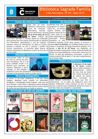 Boletín Informativo de maio 2019 da Biblioteca Sagrada Familia da Coruña