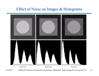 Effect of Noise on Images & Histograms 
5/15/2013 COMSATS Institute of Information Technology, Abbottabad Digital Image Processing CSC330 16 
 