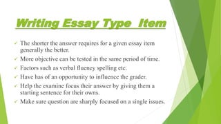 Essay Type Test | PPTX | Standardized Testing | Educational Assessment