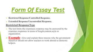 construction of a restricted response essay test