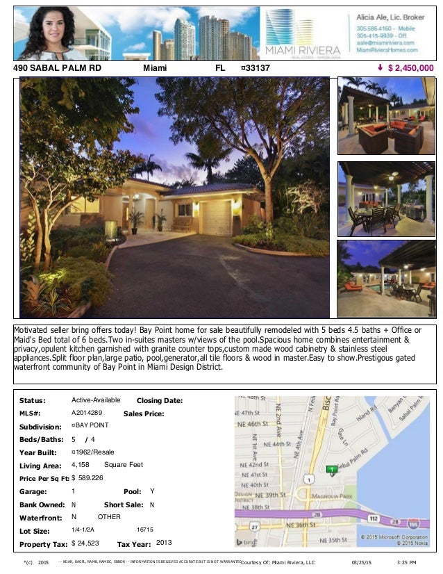 Bay Point Miami 490 Sabal Palm Road MiamiFL 33137 Valuation Report