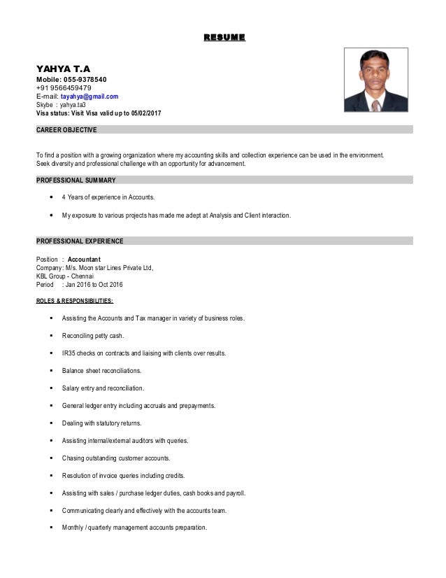 yahya accountant uae cv accounts cv