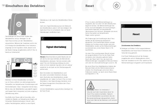 Instruction Manual E-Trac Metal Detector German Language