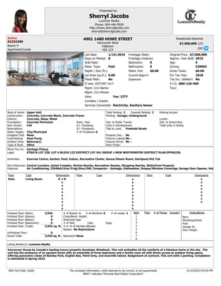 (LP)
(SP)
Complex / Subdiv:
Depth / Size (ft.):
Lot Area (sq.ft.):
Flood Plain:
View:
Bedrooms:
Bathrooms:
If new, GST/HST inc?:
Frontage (feet):
Approx. Year Built:
Age:
Zoning:
Gross Taxes:
Tax Inc. Utilities?:
Services Connected:
Exposure:
Style of Home:
Water Supply:
Construction:
Foundation:
Rain Screen:
Type of Roof:
Renovations:
Floor Finish:
Fuel/Heating:
# of Fireplaces:
Fireplace Fuel:
Outdoor Area:
R.I. Plumbing:
Reno. Year:
R.I. Fireplaces:
Exterior:
Total Parking: Covered Parking: Parking Access:
Parking:
Dist. to Public Transit: Dist. to School Bus:
Title to Land:
Property Disc.:
Fixtures Leased:
Fixtures Rmvd:
Legal:
Amenities:
P.I.D.:
Site Influences:
Features:
Floor Type Dimensions Floor Type Dimensions Floor Type Dimensions
x
x
x
x
x
x
x
x
x
x
x
x
x
x
x
x
x
x
x
x
x
x
x
x
x
x
x
x
Finished Floor (Main):
Finished Floor (Above):
Finished Floor (Below):
Finished Floor (Basement):
Finished Floor (Total):
Unfinished Floor:
Grand Total:
________
sq. ft.
sq. ft.
__________
Residential Attached
Bath
1
2
3
4
6
7
8
5
# of Pieces Ensuite?Floor
Barn:
Pool:
Workshop/Shed:
Outbuildings# of Kitchens:
Crawl/Bsmt. Height:
Basement:
Listing Broker(s):
REA Full Public (Sold) The enclosed information, while deemed to be correct, is not guaranteed.
PREC* indicates 'Personal Real Estate Corporation'.
# of Rooms: # of Levels:
Presented by:
:
Restricted Age:
# of Pets: Cats: Dogs:
# or % of Rentals Allowed:
Units in Development: Total Units in Strata:
Bylaws:
Maint. Fee:
Mgmt. Co's Name:
Mgmt. Co's Phone:
Meas. Type:
Frontage (metres):
For Tax Year:
Garage Sz:
Door Height:
:
Council Apprv?:
:
Maint Fee Inc:
Board:
Locker:
Sold Date:
Original Price:
Tour:
List Date:
Days on Market:
4901 1480 HOWE STREET
V6Z 1C4
R2332399
$7,500,000
0.00
0
0
2019
0
CONDO
$0.00
0
2 2
STRATA LOT 328. LOT A BLOCK 122 DISTRICT LOT 541 GROUP 1 NEW WESTMINSTER DISTRICT PLAN EPP40230.
800-126-969
0'0'
3,034
0
0
0
3,034
0
3,034
0
Vancouver House by Canada's leading luxury property developer Westbank. This unit embodies all the comforts of a fabulous home in the sky. The
unit has the ambiance of an opulent home with an ensemble of three bedrooms and a family room all with direct access to outdoor living space,
offering panoramic views of Stanley Park, English Bay, Point Grey, and Granville Island. Assignment of contract. This unit with 2 parking. Completion
is estimated in Spring 2019.
1 1
Sherryl Jacobs
Luxmore Realty
sherryl@sherryljacobs.com
Phone: 604-446-5928
http://www.sherryljacobs.com
$0.00
2018
CITY
Luxmore Realty
$7,500,0001/15/2019
8
Yaletown
Yes
No No
Concrete Perimeter
Full
No
No
No
Freehold Strata
Main Living Room
Feet
V
Electricity, Sanitary Sewer
Upper Unit
Concrete, Concrete Block, Concrete Frame
Concrete, Glass, Metal
None
City/Municipal
Heat Pump
Balcony(s)
Other
Garage; Underground
Exercise Centre, Garden, Pool; Indoor, Recreation Center, Sauna/Steam Room, Swirlpool/Hot Tub
Central Location, Gated Complex, Marina Nearby, Recreation Nearby, Shopping Nearby, Waterfront Property
Air Conditioning, ClthWsh/Dryr/Frdg/Stve/DW, Compactor - Garbage, Dishwasher, Drapes/Window Coverings, Garage Door Opener, Hot
None
No Restrictions
Garbage Pickup
01/23/2019 03:59 PM
Vancouver West
Apartment/Condo
Active
 