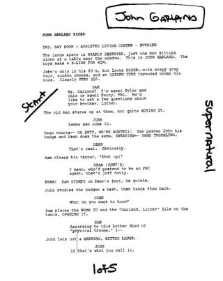 Supernatural 4.06 Yellow Fever Casting Sides for John Garland 5pgs