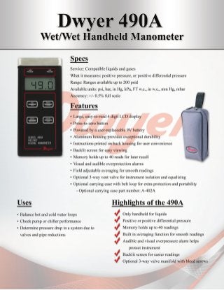 Dwyer's 490A Wet/Wet Handheld Digital Manometer