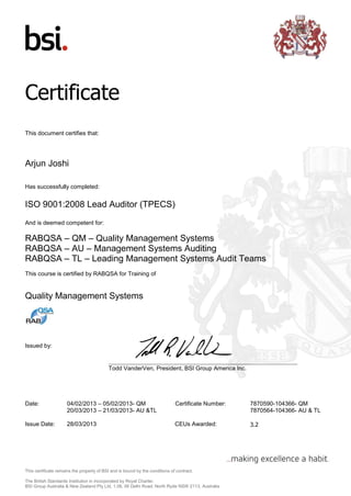 QM Lead Auditor Certificate PDF