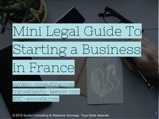 Mini Legal Guide To
Starting a Business
in France
synkro-consulting.com
transatlantic-lawyer.com
RSC-avocats.com
1
© 2016 Synkro Consulting & Stéphane Grynwajc. Tous droits réservés
 