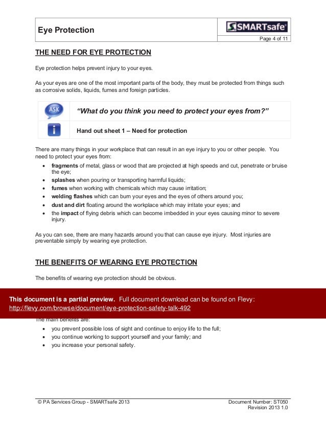 Eye Protection Safety Talk