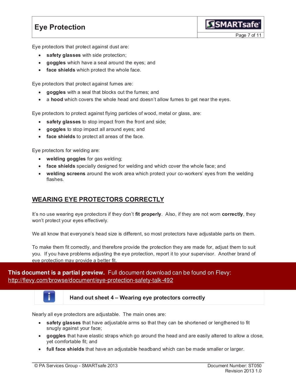 Eye Protection Safety Talk