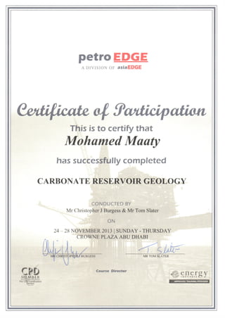 Carbonate Reservoir Geology Course Certificate