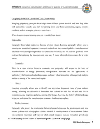 teaching social studies in elementary grades 1 culture and geography | DOCX