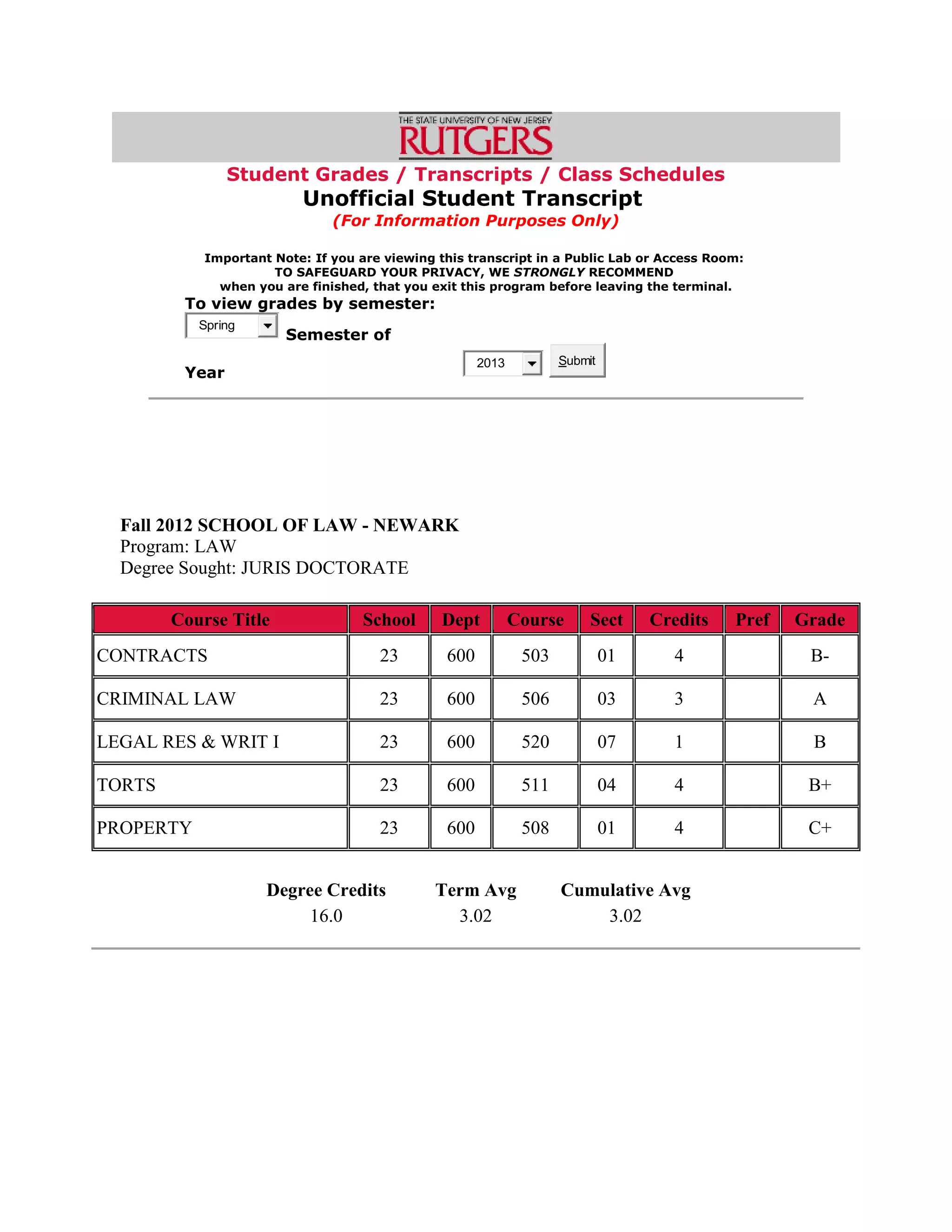Rutgers University Transcript Request