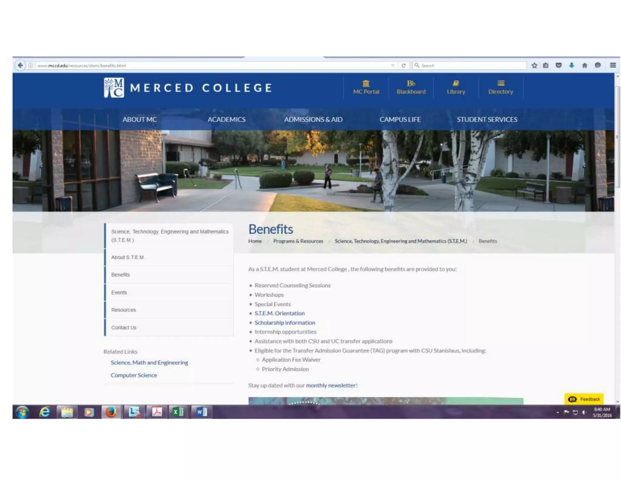 H.S.I. S.T.E.M. Merced College Webpage PPT