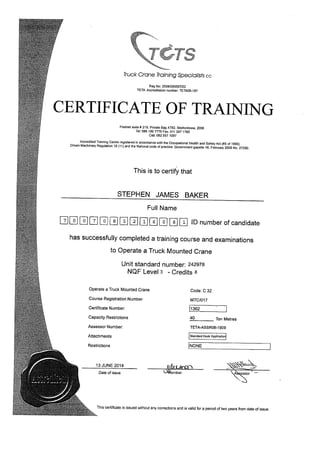 Stephen Crane Operator Certificate PDF