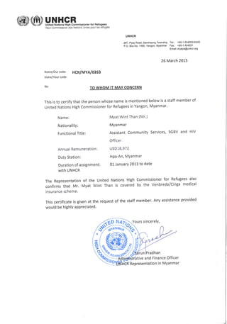 UNHCR work certificate