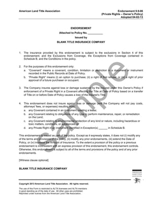 ALTA 9 Checklist Endorsements | PDF