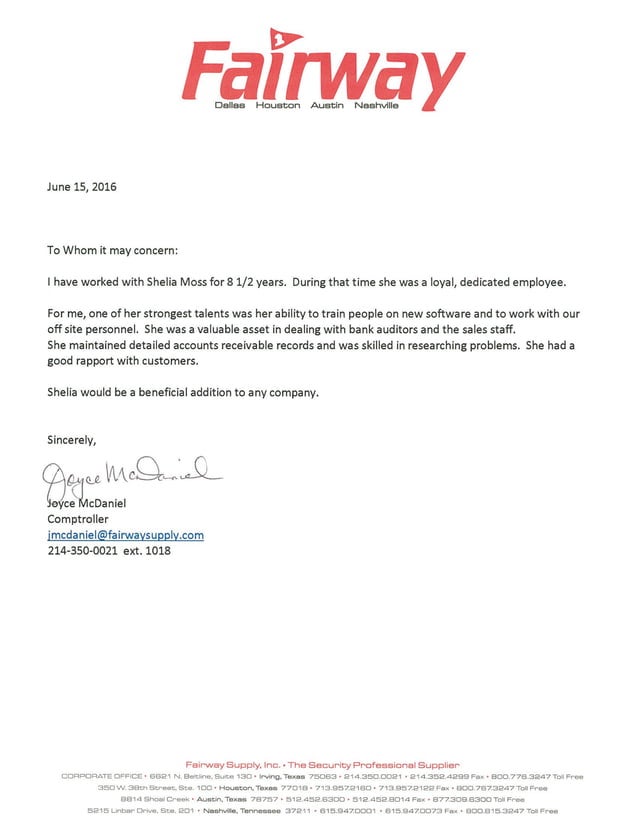 JOYCE MCDANIEL LETTER OF RECOMMENDATION | PDF