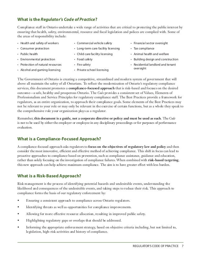 Regulators Code of Practice