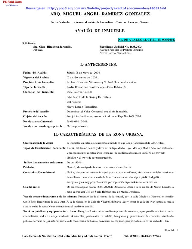 Ejemplo de avalúo de casa habitación pdf Ejemplo de avalúo de casa habitación pdf