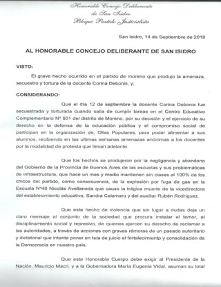 497-HCD-2018 Proy. de Resolución: manifestando solidaridad con la docente Corina Debonis 