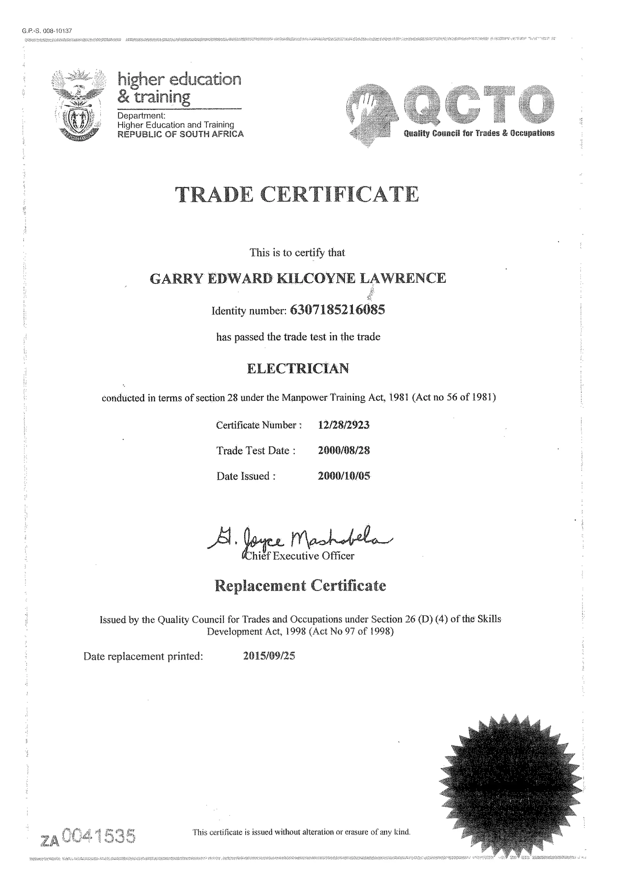 Electrical Trade Certificate PDF Electrical Trade Certificate PDF