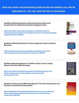 Qualitative Marketing Research Understanding Consumer Behaviour Maison ...