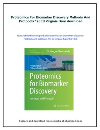 Proteomics For Biomarker Discovery Methods And Protocols 1st Ed ...
