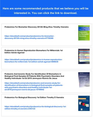Proteomics For Biomarker Discovery Methods And Protocols 1st Ed ...