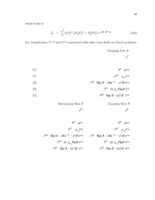 36
which leads to
¯Jk =
ω4
4
φm
0
φm∗
0
Λm
jkΓm∗
k + Λm∗
jk Γm
k eiω(S−S∗)·x
. (124)
For completeness, Γm
’s and Λm
’s associated with other wave ﬁelds are listed as follows.
Γm
x
Γm
z
Λm
xx
Λm
xz
Λm
zz
Up-going Fast P
φI−
PT
prαII
−PT
qαI
rαII
−PT
Ωρ (I − βα−1
− p2
β) rαII
PT
2p qαI
Ωρβ rαII
−PT
Ωρ (I −2p2
β) rαII
Down-going Slow P
φII+
PT
prαII
PT
qαII
rαII
−PT
Ωρ (I − βα−1
− p2
β) rαII
−PT
2p qαII
Ωρβ rαII
−PT
Ωρ (I −2p2
β) rαII
Up-going Slow P
φII−
PT
prαII
−PT
qαII
rαII
−PT
Ωρ (I − βα−1
− p2
β) rαII
PT
2p qαII
Ωρβ rαII
−PT
Ωρ (I −2p2
β) rαII
 