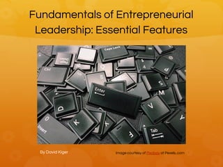 Fundamentals of Entrepreneurial
Leadership: Essential Features
By David Kiger Image courtesy of Pixabay at Pexels..com
 
