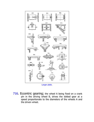 Larger plate.
716. Eccentric gearing; the wheel A being fixed on a crank
pin in the driving wheel B, drives the dotted gear at a
speed proportionate to the diameters of the wheels A and
the driven wheel.
 