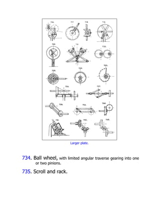 Larger plate.
734. Ball wheel, with limited angular traverse gearing into one
or two pinions.
735. Scroll and rack.
 