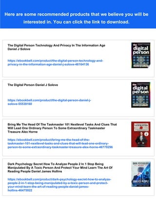 The Digital Person Technology And Privacy In The Information Age Daniel ...