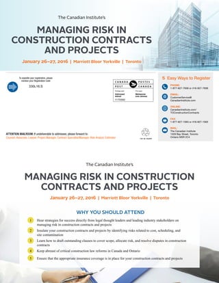 Construction Risk Management Examples Pdf Managing Risk in Construction Contracts and Projects - 2016 Brochure | PDF