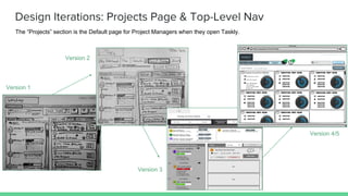 The “Projects” section is the Default page for Project Managers when they open Taskly.
Version 1
Version 2
Version 3
Version 4/5
 